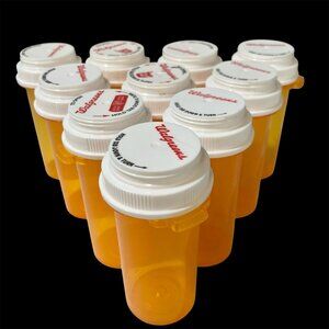 Empty Amber Medicine Bottle Lot 10 Small Plastic Bottles Walgreens Craft Storage